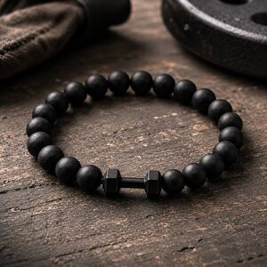 Black Bead Dumbbell Stretch Bracelet, Gym Motivational Workout Fitness